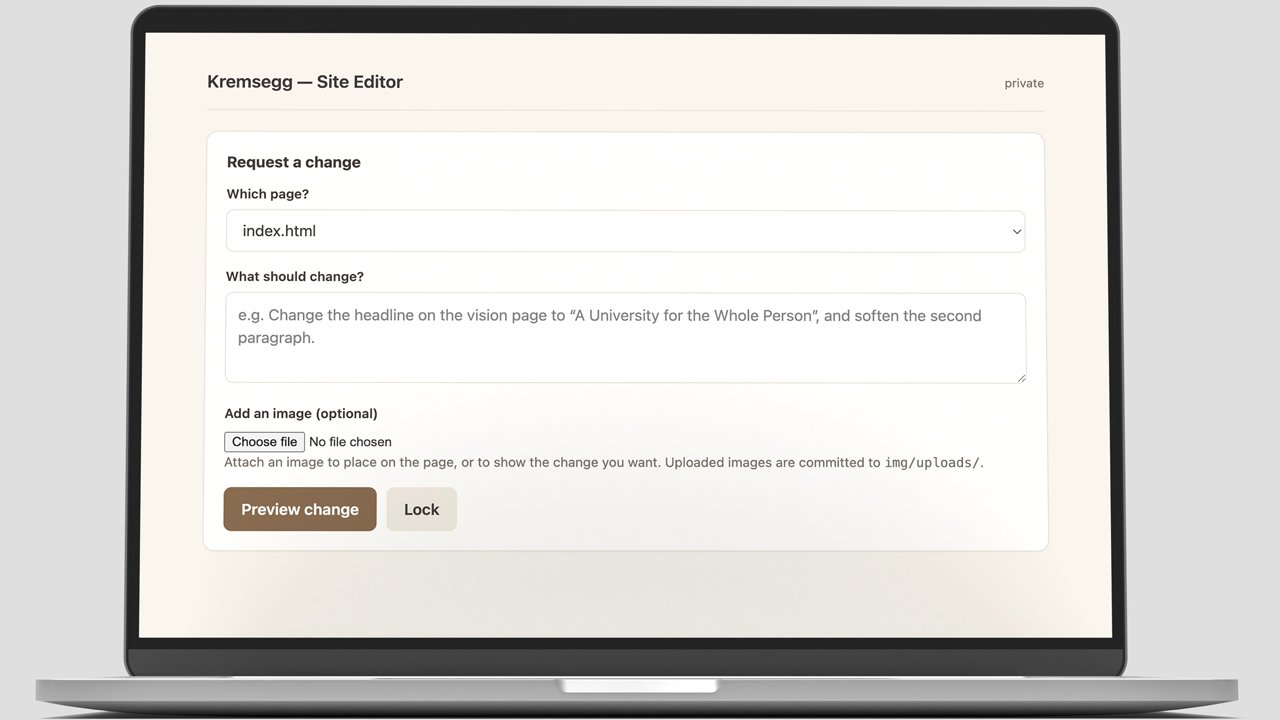 Kremsegg University AI site editor